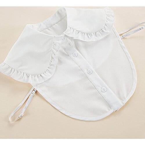 Y166 Women Sweet Lolita Doll Decorative False Fake Collar Large Lapel Ruffles Trim Button Down Detachable Half Shirt Dickey Wrap