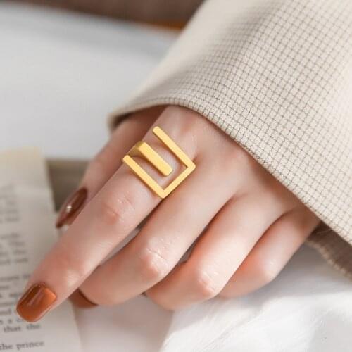 YUN RUO Fashion Exaggerated Letter E Finger Ring Yellow Gold Color Woman Gift Titanium Steel Stainless Steel Jewelry Never Fade