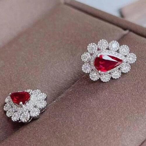 Stud Earrings Luxury Earrings for Women 925 Earrings Natural Ruby Stone 4*6mm