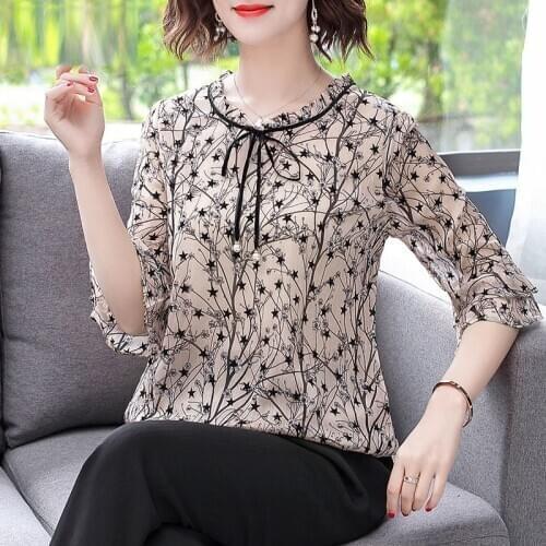 Women Spring Summer Style Chiffon Blouses Shirts Lady Casual Half Sleeve Printed Blusas Tops DD8248
