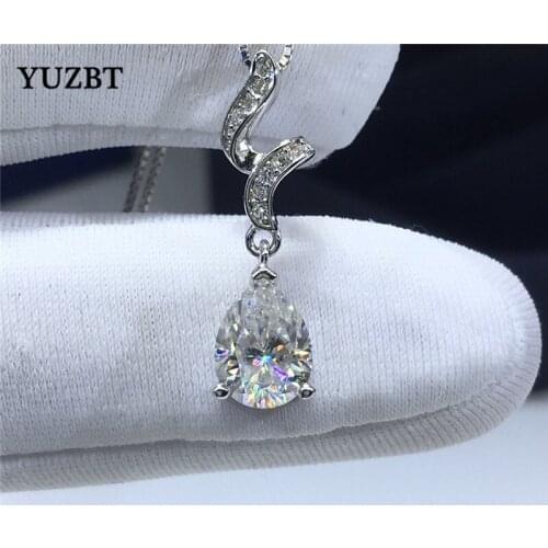 Women 18K White Gold Plated 1 Carat Water Drop Gemstone Excellent Cut Diamond Test Past D Color Moissanite Pendant Necklace Gift