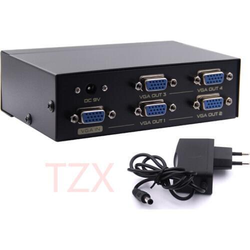 2018 Newest Arrival 1pcs 250MHz 4 ports VGA Video Splitter One Four VGA Video Switcher for PC Projector