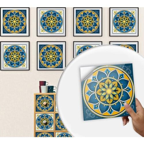 10pcs/set PVC Tile Sticker Self-adhesive Mandala Pattern Waterproof Kitchen Bathroom Self-adhesive Wall Sticker Home Decoration