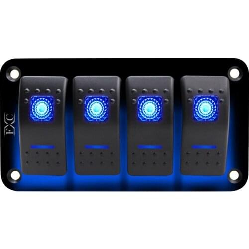 12V-24V 4 gang blue 2 LED Light Rocker Switch Panel Circuit Breaker Boat Marine Waterproof