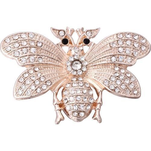 5pcs/lot New Big Rose Gold Bee Butterfly Snap Button Jewelry Metal Rhinestone Insect Snap Buttons fit 18mm Snap Bracelet Bangles