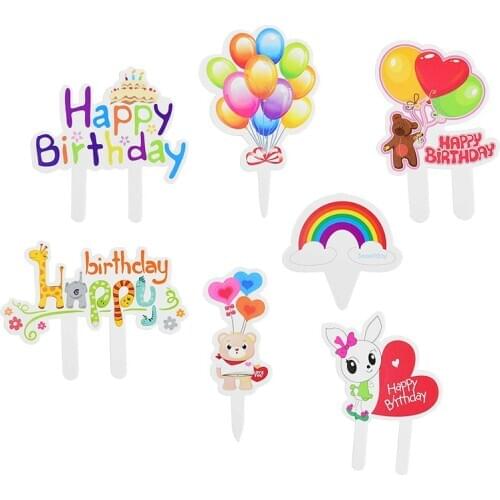 50pcs Happy Birthday Cake Topper Cartoon Design Cupcake Topper For Kids Birthday Party Baby Shower Decoration Baking Decor Tools