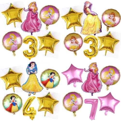 6pcs Birthday Snow White Aurora Belle Six Princess Balloons Birthday Party Decoration 32 Inch Number Pink Balloons High Quality