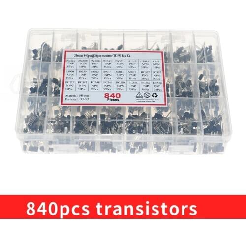 840pcs/set 24Values TO-92 Transistor Assortment Kit BC327 BC337 BC547 transistor 2N2222 3904 3906 C945 PNP/NPN transistors pack