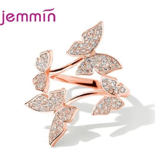 925 Sterling Silver Wedding Engagement Adjustable Gold Rings For Women Cubic Zirconia Butterfly Design Fashion Jewelry Wholesale