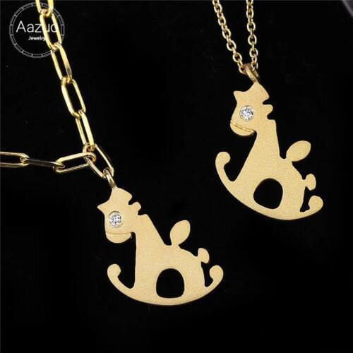 Aazuo 100% Real Diamond 18K Gold Lolvely Animal Trojan horse Pendent With Chain Bracelet Necklace gifted for Baby for Women