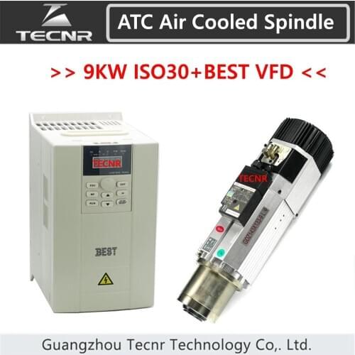 9KW ATC Automatic Tool Change spindle Kit 220V 380V air cooled spindle motor ISO30 24000RPM and BEST inverter VFD FC300