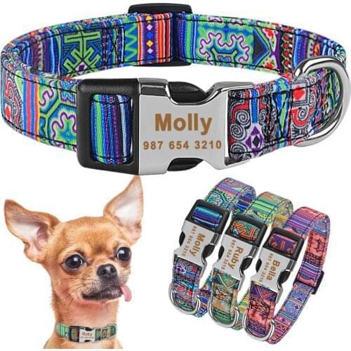 Free Custom Nameplate Dog Collar Adjustable Nylon Personalized Collar Printed ID Tag Small Large Medium Pet Engraved Dogs Collar