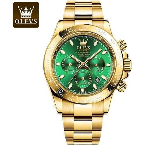 OLEVS Men Mechanical Watch Top Luxury Chronograph Sports Watches Men Stainless Steel Waterproof Business Clock Relogio Masculino