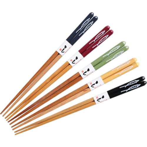 5 Pairs Wooden Chop sticks Japanese Style Sushi Fish Chopsticks Wood New Gift Dining Tableware Set