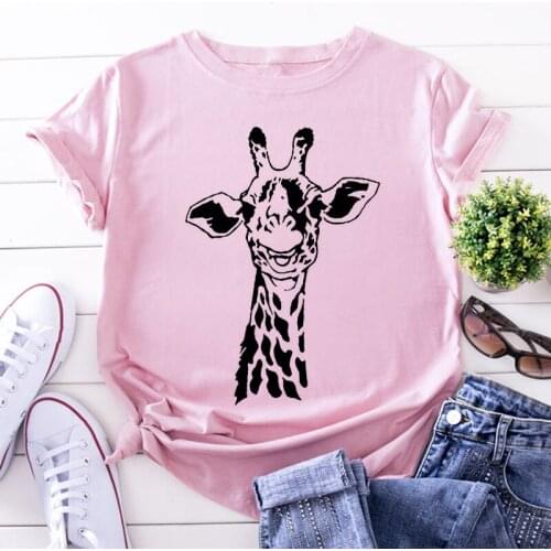 Giraffe Print Pink Woman Tshirts Women Summer Harajuku Cute Animal T Shirt Women Tops Casual Short Sleeve T-shirt Drop shipping