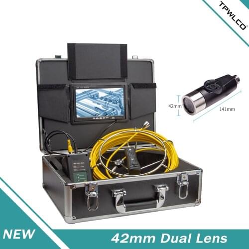 20M Fiberglass Cable 7" LCD Industrial Pipeline Endoscope Camera 42mm Dual Lens View Drain Pipe Sewer Inspection