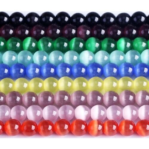 1 Strand Pretty Natural Stone Opal Loose Beads 4-16mm Bracelets Round Cymophane/Cats Eye Stone Spacer beads DIY Jewelry Findings