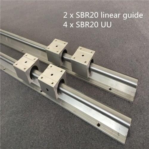2Pcs SBR20 200-1500mm Linear Rail Fully Supported Slide Shaft Rod + 4Pcs SBR20UU Block