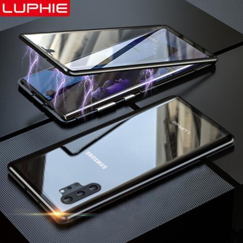 Luphie 360 Full Magnetic Case For Samsung Note 10 Plus Cover Front Back Glass Case For Samsung Galaxy Note 10+ Magnet Cases