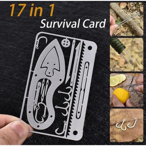 17-in-1 multifunctional fish hook card stainless steel outdoor portable camping, hunting and fishing emergency survival supplies
