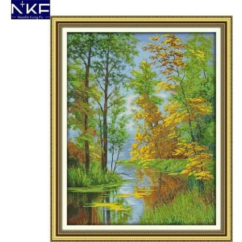 NKF Reflection Counted Cross Stitch Painting DIY Needlework Embroidery Scenery Cross Stitch Kits for Home Decor