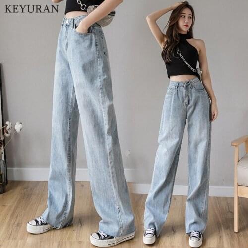 Spring and Autumn New Womens Jeans High Waist Clothes Wide Leg Jeans Blue Street Style Retro Quality Fashionable Straight Pants
