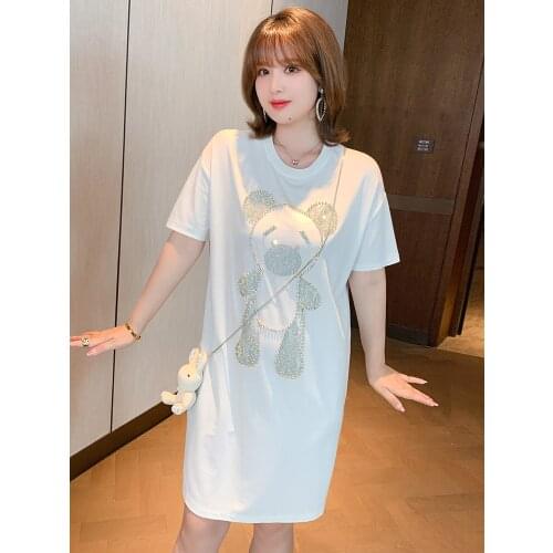 Round neck hot diamond bear New summer T-shirt dress