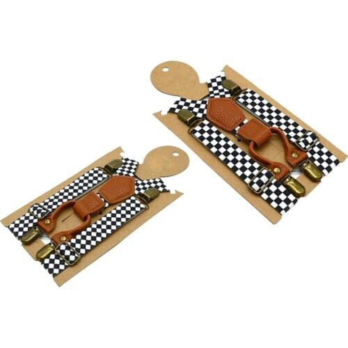 Boys X Back Suspenders Adjustable Strap 4 Clips Braces Causal Formal Party