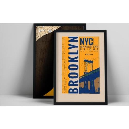 BROOKLYN New York Poster, Abstract Brown Collage, Yellow Minimalist Wall Art, Set of 2 Prints, Contemporary Wall Art, Customet