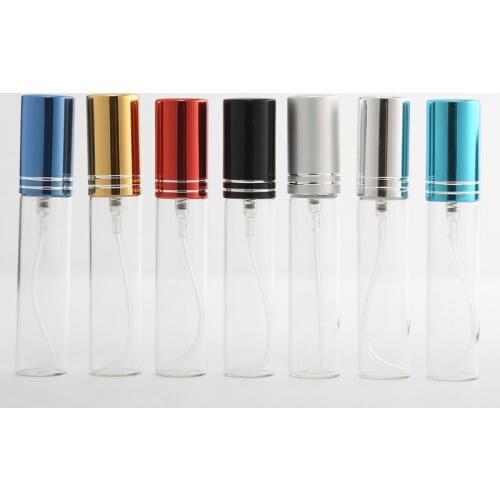 100Pcs/Lot 10ml Clear Glass Atomizer Bottle Refillable Colorfull Aluminum cap Spray Perfume Bottle Travel Bottles Container