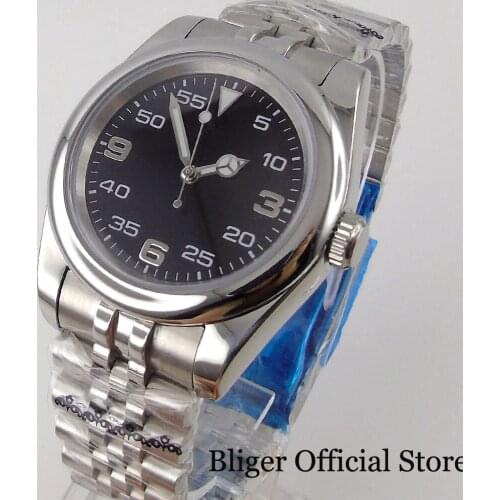 BLIGER Polished 39mm Automatic Watch Case NH35A MIYOTA 8215 Movement Jubilee Strap Sapphire Glass Solid Back