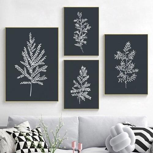 Scandinavian White Plant Leaves Abstract Canvas Painting Wall Art Poster Nordic Print Modern Minimalist Wall Picture Home Decor