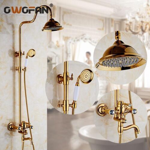 Shower Faucets Golden Bathroom Faucet With Hand Shower Nozzle for Mixer Rainfall Top Spray Attachment On The Crane Mixer 2052K