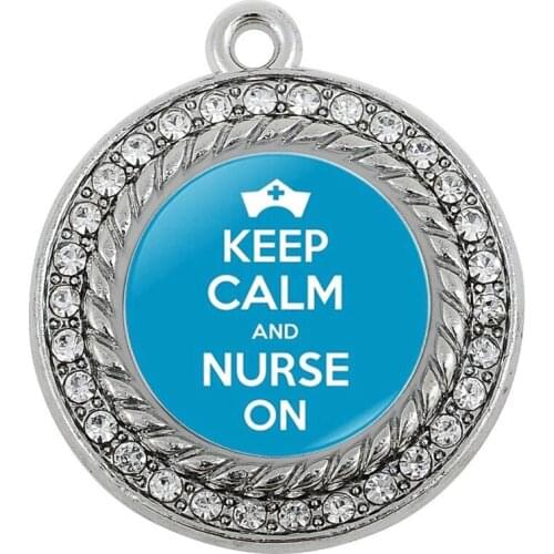 KEEP CALM AND NURSE ON CHARMS ANTIQUE SILVER PLATED CRYSTAL JEWELRY