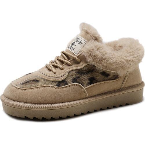 SWYIVY Warm Fur Snow Boots Women Leopaed New 2019 Winter Shoes Women Ankle Boots Short Plush Ladies Booties Shallow Flat Shoe