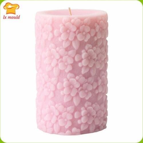 Embossed Cylindrical Fashion Flower 3D Plaster Mould Aromatherapy Candle Soap Silicone Mold