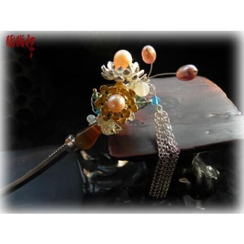 Pearl batarangs dart vintage original handmade hair stick peony with or without tassel fairy bride hair accessory hanfu jewelry