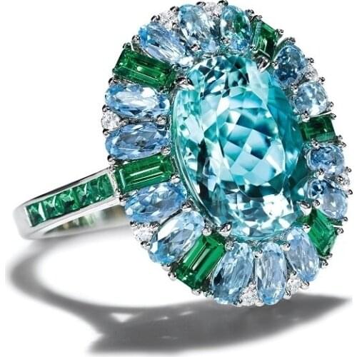 Women Fashion 925 Sterling Silver Ring Elegant Flower 5.25CT Natural Sapphire Jewelry Wedding Engagement Party Ring Size 5-11