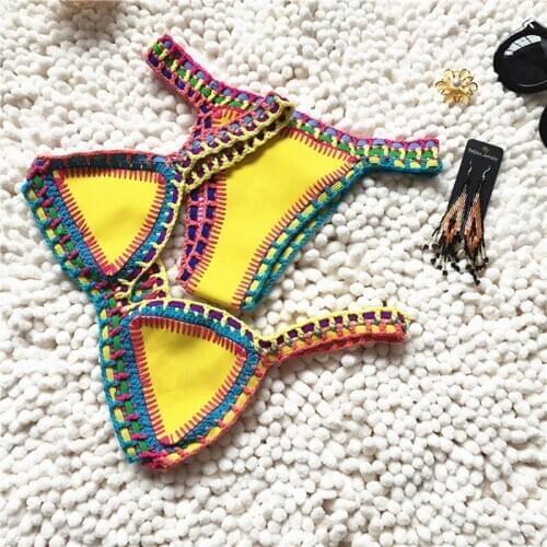 Women Fashion Knit Bra Bikini Set Swimsuit Ladies Colorful Push-up Triangle Swimwear Bathing Suits Bikinis Thong Swimwear