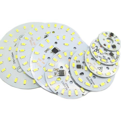 1pcs ac 220v SMD 5730 LED Lamp Bulbs PCB, Dimmable Integrated Smart IC Driver 3w 5w 7w 10w 12w 15w 18w 24w White & Warm White