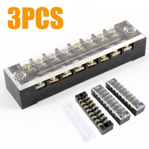 3pcs 8 Positions Screw Barrier Terminal Block Dual Rows 600V Wire Strip Barrier Block Power Terminal Electrical