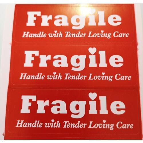 300pcs 76x25mm FRAGILE HANDLE ME WITH TENDER LOVING CARE label sticker for package protection, Item No. SS40
