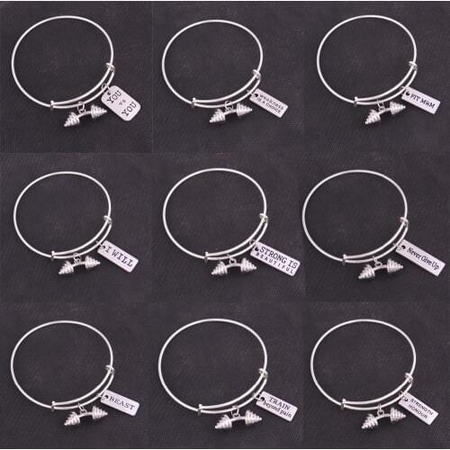 5PCS Fitness Kettle bell dumbbell barbell Weakness IS A CHOICE STRONG IS BEAUTIFUL Gym Bodybuilding charm adjustable Bangles