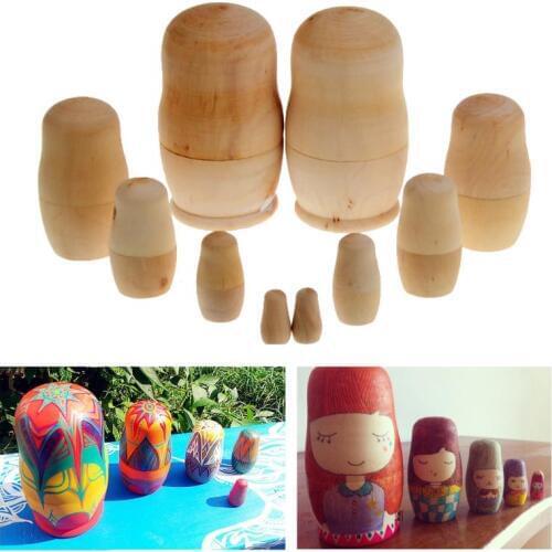 5pcs/lot Unpainted DIY Blank Wooden Russian Nesting Dolls Children Hand Paint Matryoshka Dolls Toys Home Decoration Nesting Doll