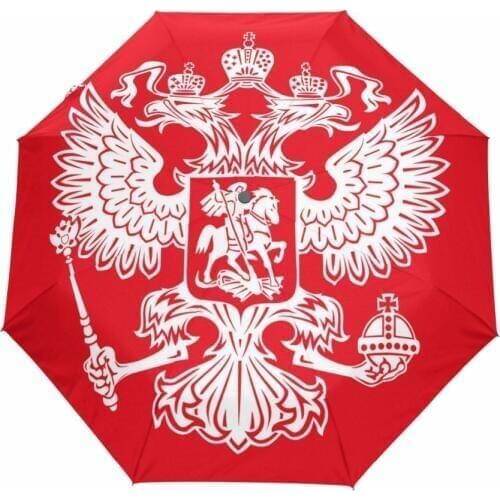 Brand Quality Full Automatic Rainy Sunny Women Men Russia National Emblem Pattern Folding Umbrella Parasol Black Coating