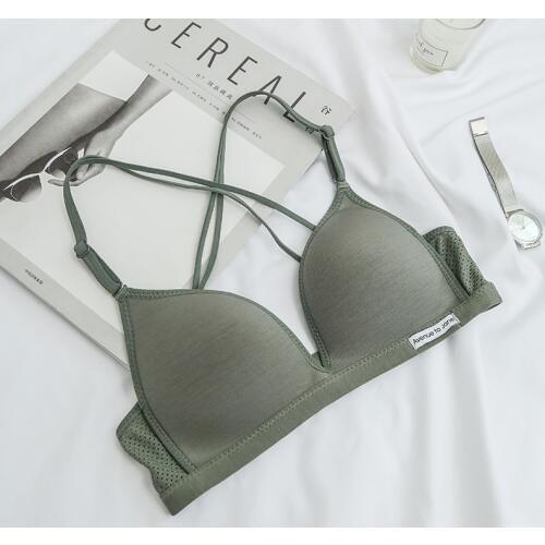 Wriufred Simple thin belt cross beauty back bra student modal breathable lingerie thin section smooth triangle cup underwear