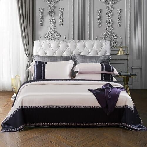 Black white 35%silk and 65% fiber bedlinen Bedding Set King Queen Size Bed Linen luxury Duvet Cover Bed Sheet Set Pillowcases