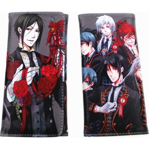 Anime Black Butler Long Wallet Leather Sebastian Otaku Cie Button Purse Card Holders Layers PU Boys Girls Coin Cartoon Handbag
