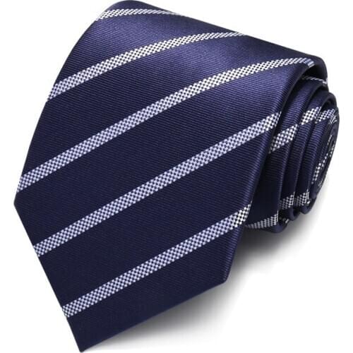 High Quality 2020 Designer New Fashion Navy Blue Plaid Striped 8cm Ties for Men Necktie Party Business Formal Suit with Gift Box