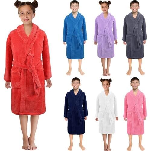 Robe womens Sleepwear Toddler Boys Girls Solid Flannel Bathrobes Towel Night-Gown Pajamas Sleepwear халат женский пижама